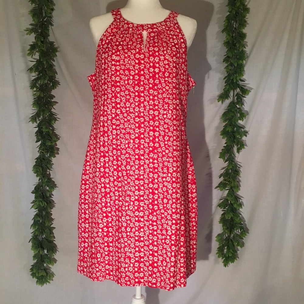 Karl Langerfelds Paris Fit and Flare Red Cotton Dress Floral Sleeveless